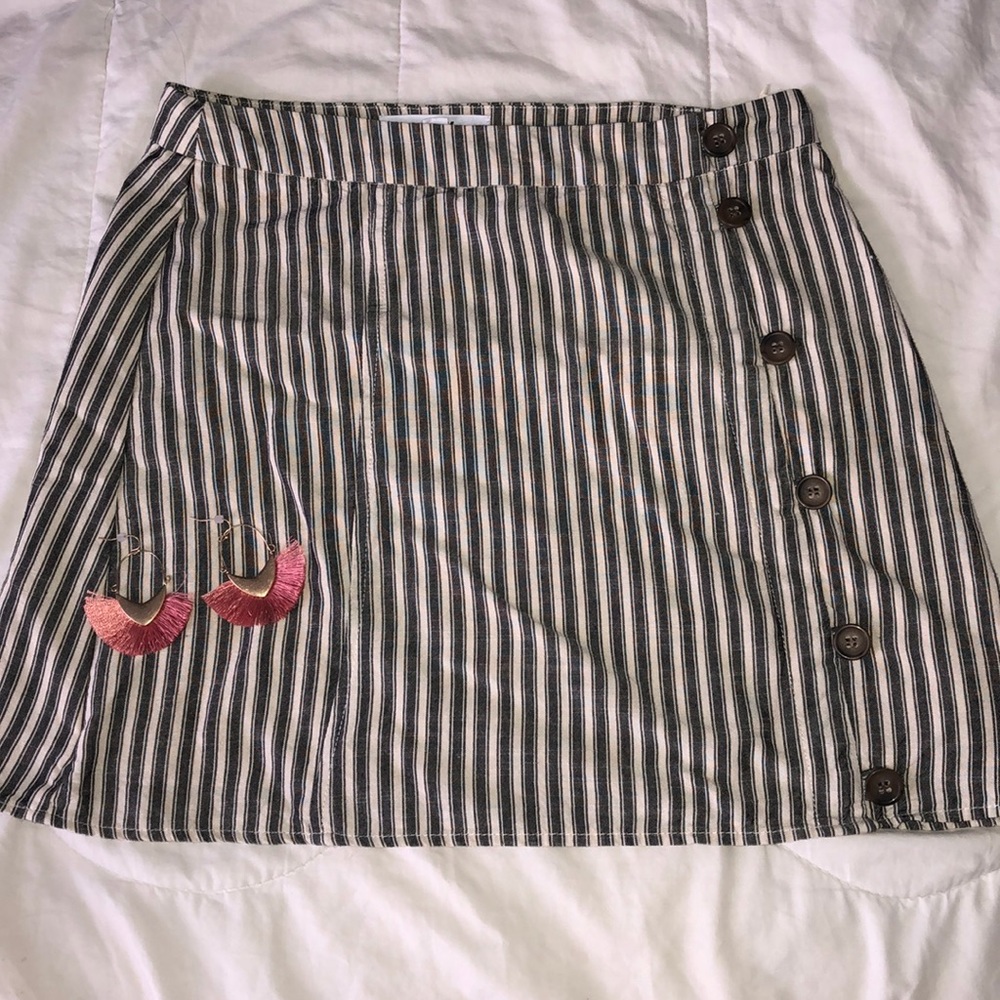 Gray and Beige Stripped Mini Skirt